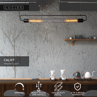 Lucide CALIXT - Pendant light - 2xE27 - Black